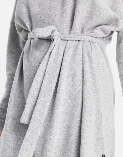 Noisy May – Hochgeschlossenes Mini-Strickkleid in Hellgrau mit Bindegürtel, 3 von 4