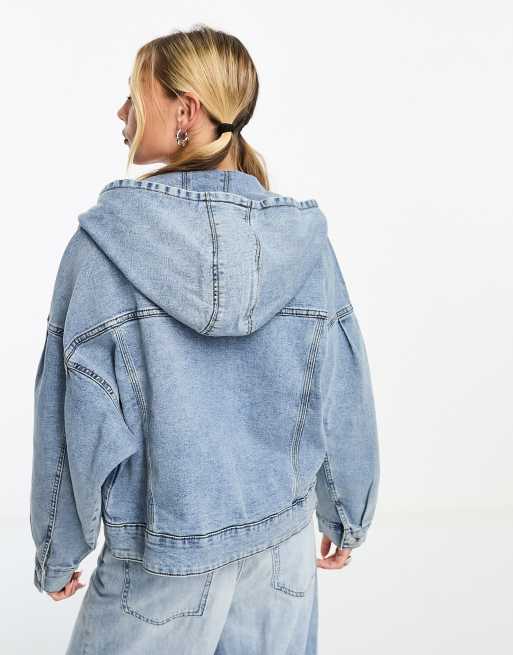 Noisy May hooded denim jacket in light blue