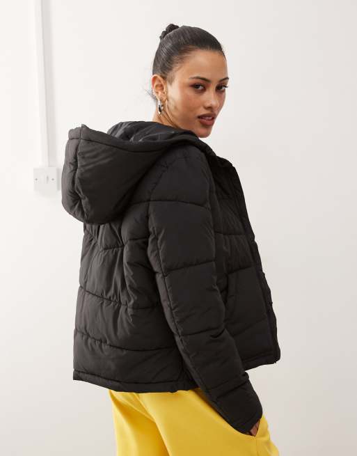 Noisy May hooded puffer jacket in black