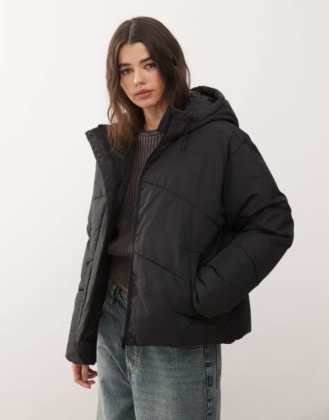 Noisy May hooded puffer jacket in black