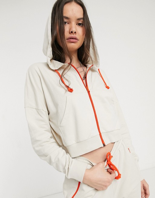 Noisy May hoodie co-ord with contrast zip in cream