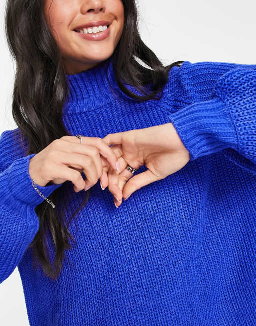 Noisy May - Hoogsluitende mini trui jurk in koninklijk blauw, 3 van 4