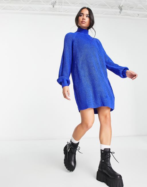 Noisy May - Hoogsluitende mini trui jurk in koninklijk blauw, 4 van 4