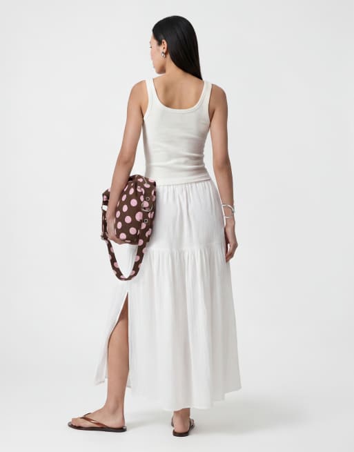 Noisy May - Hvid maxinederdel i boho-stil med plisseringer og sideslids, 2 af 4