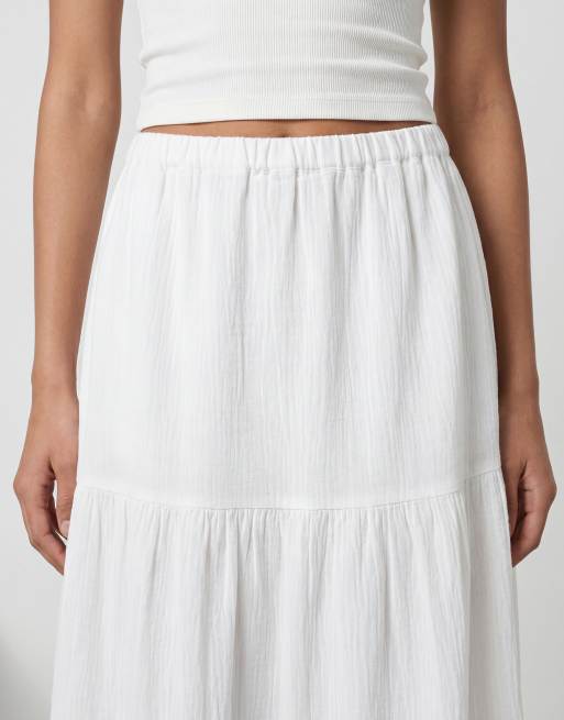 Noisy May - Hvid maxinederdel i boho-stil med plisseringer og sideslids, 4 af 4