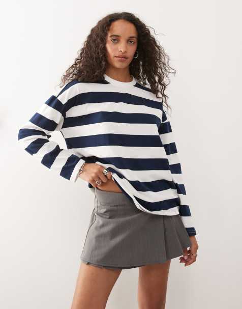 Noisy May - Hvid og marineblå sweatshirt med striber - view 1