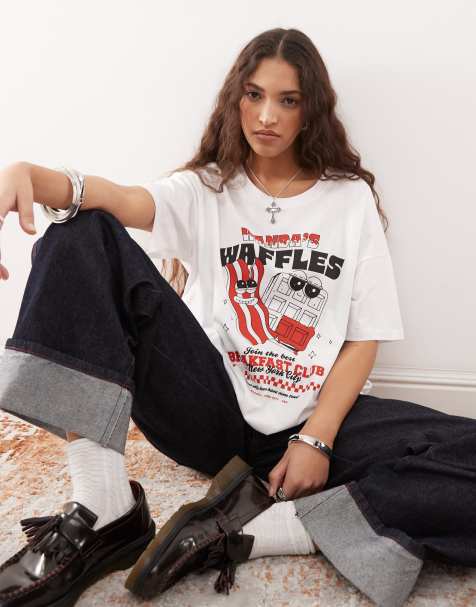 Noisy May - Hvid oversized T-shirt med "wafles"-grafik - view 1