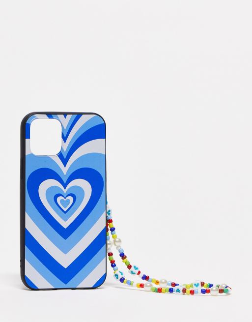 Noisy May iPhone 12 phone case with phone charm in blue heart print