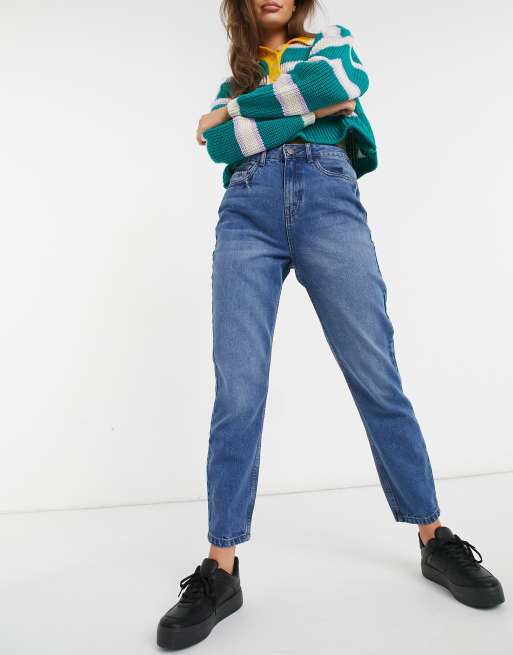 Noisy May – Isabel – Robuste, knöchellange Mom-Jeans in Blau