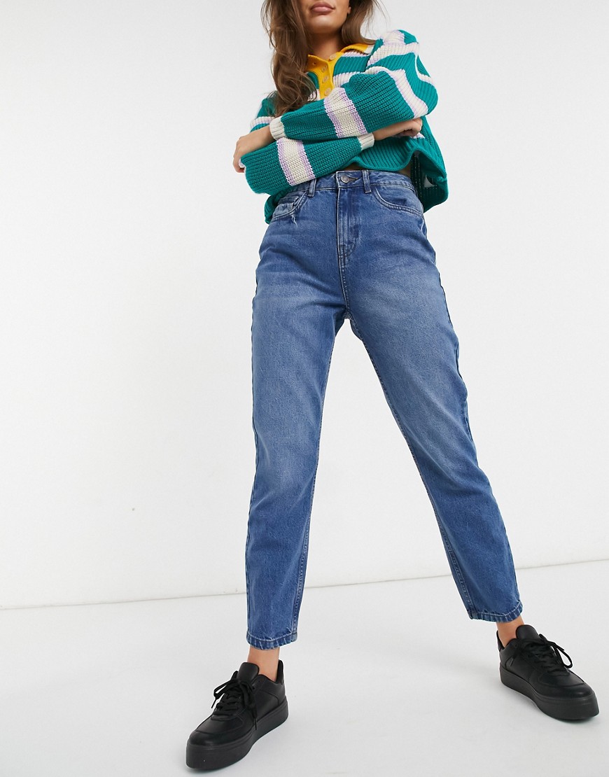 Noisy May - Isabel - Stugge enkellange mom jeans in blauw