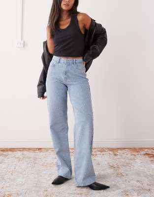 Noisy May - Jannel - Lockere Jeans in Hellblau mit Strassverzierung und hoher Taille