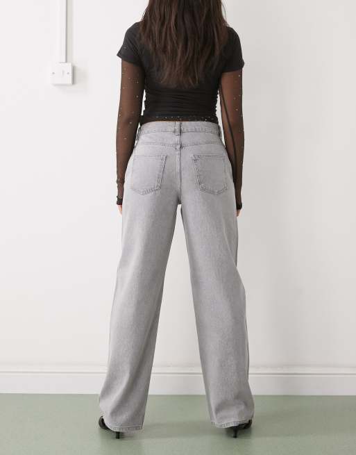 Noisy May Jannel rhinestone high rise loose fit jeans in washed gray, 3 of 5