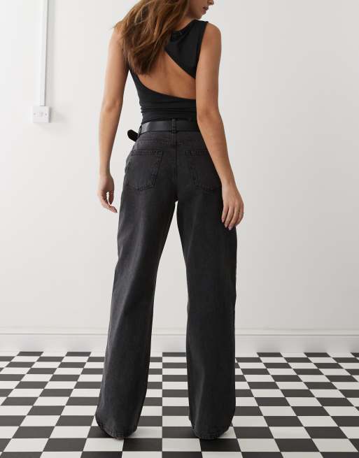 Noisy May Jannel rhinestone high waist loose fit jeans in black, 3 of 5