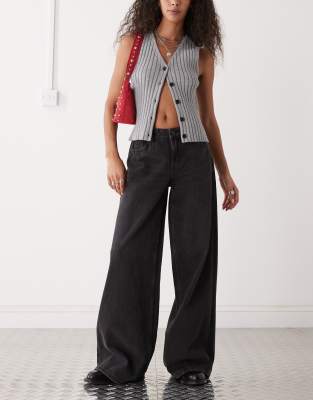 Noisy May - Jean large à taille basse en denim - Noir