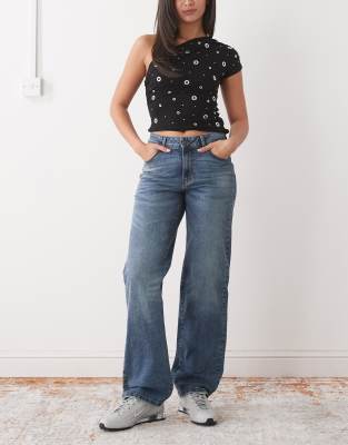 Noisy May - Jeans aus dunkelblauem Denim mit niedrigem Bund und weitem Bein