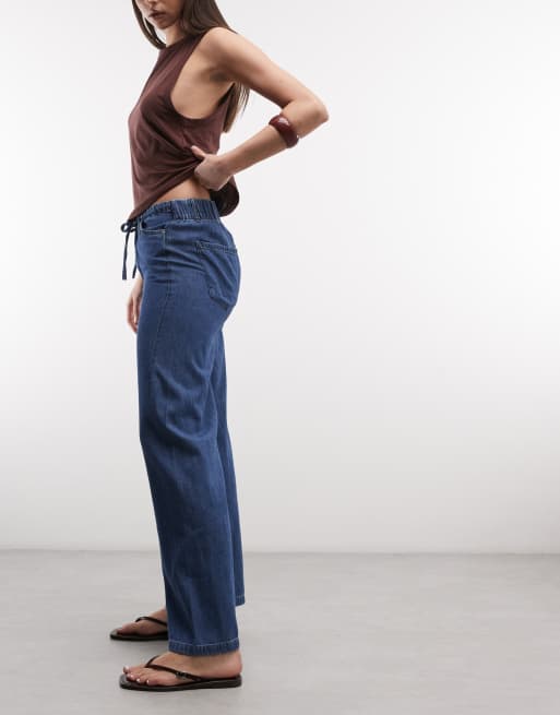 Noisy May jeans met hoge taille en wijde pijpen in middenblauw denim, 2 van 5