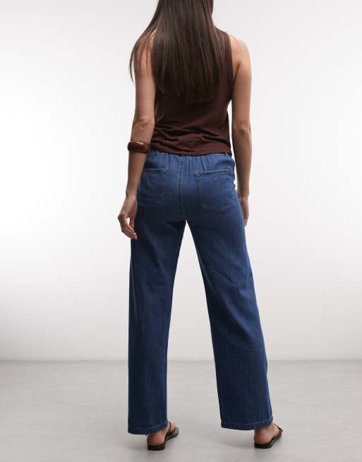 Noisy May jeans met hoge taille en wijde pijpen in middenblauw denim, 3 van 5