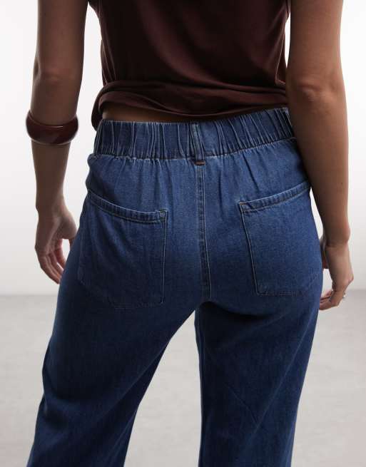 Noisy May jeans met hoge taille en wijde pijpen in middenblauw denim, 5 van 5