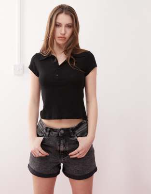 Noisy May - Jeans-Shorts in Dunkelgrau mit hohem Bund