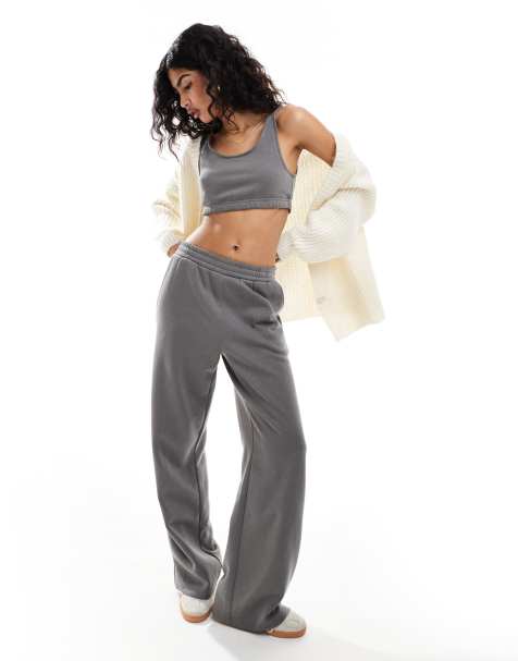 Noisy May jersey cropped top co-ord in charcoal grey - view 1