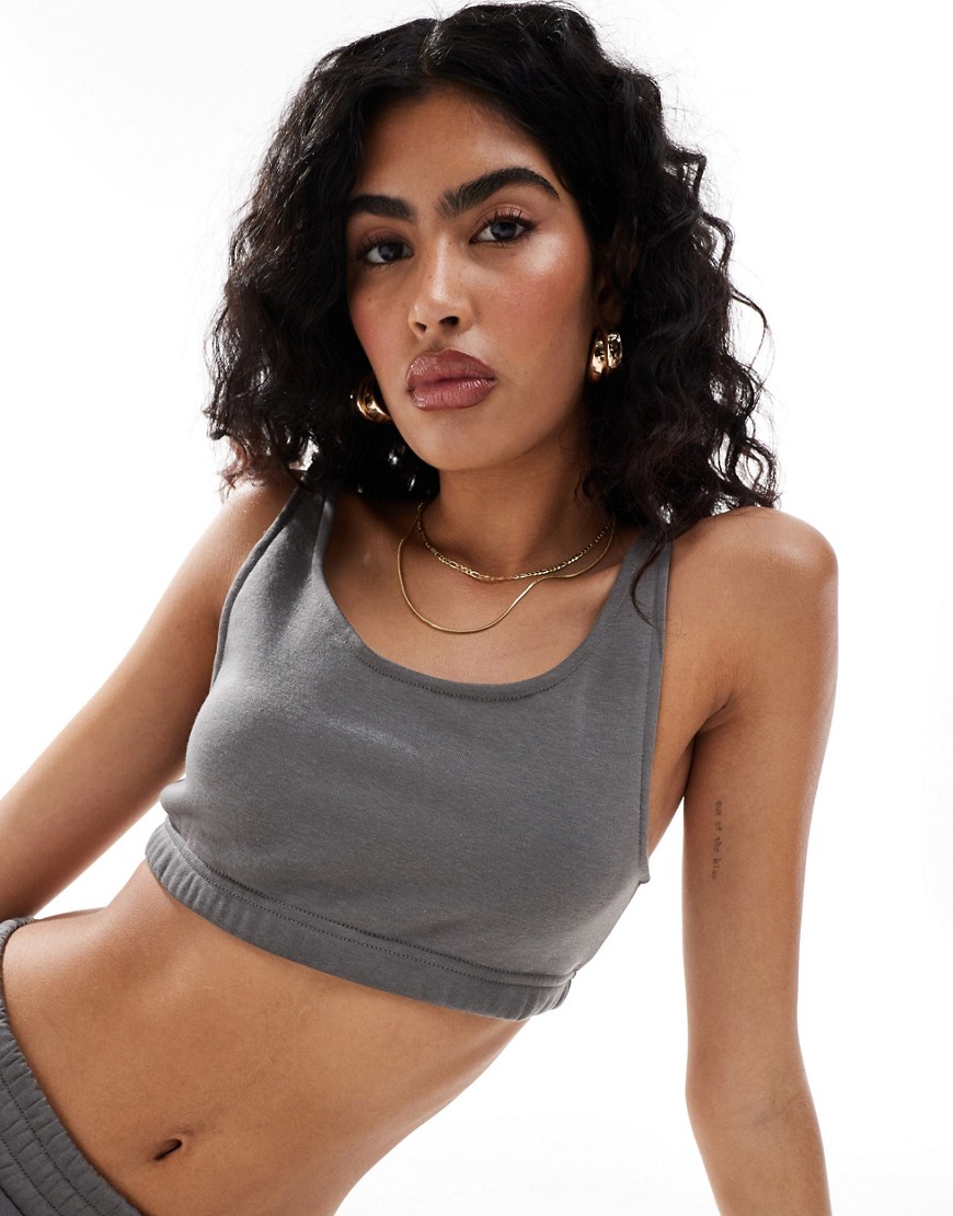 Noisy May jersey cropped top co-ord in charcoal grey