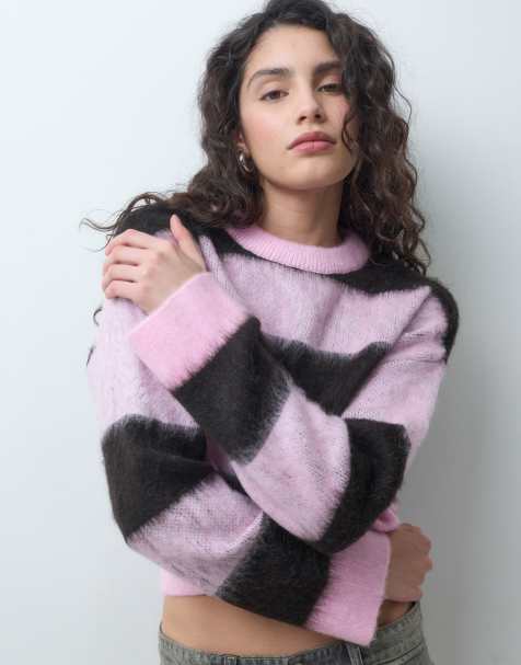 Noisy May jersey de punto a rayas rosa oscuro - view 1