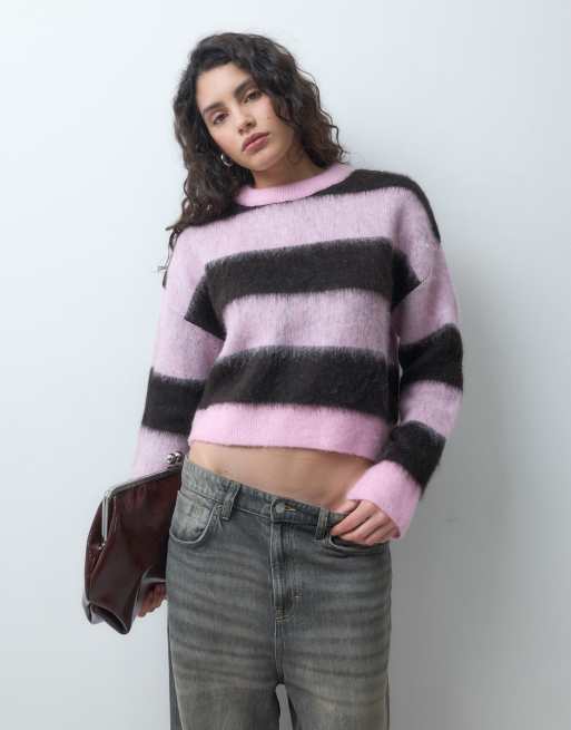 Noisy May jersey de punto a rayas rosa oscuro, 2 de 4