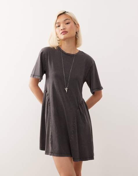 Noisy May jersey drop hem mini dress in washed grey - view 1
