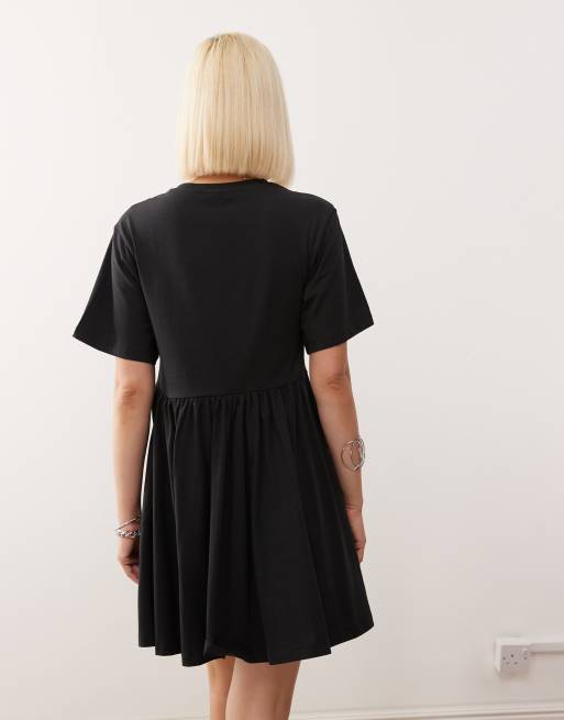 Noisy May jersey drop waist with full skirt mini dress in black, 4 of 4