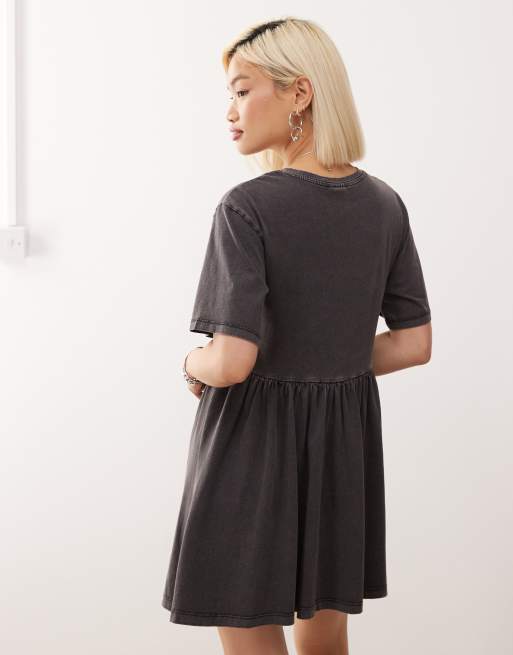 Noisy May jersey drop waist with full skirt mini dress in washed gray , 4 of 4