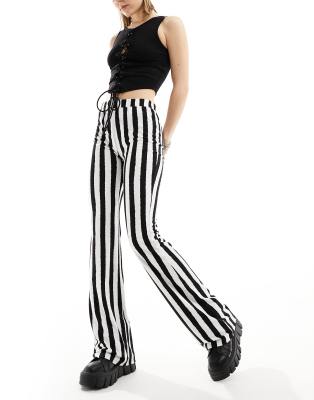 jersey flare pants in stripe-Black