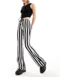 [Noisy May] Noisy May jersey flare pants in stripe-Black S BLACK WHITE DISTORTED