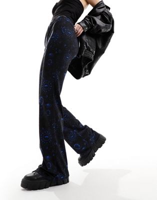 Noisy May jersey flare trouser in cosmic print