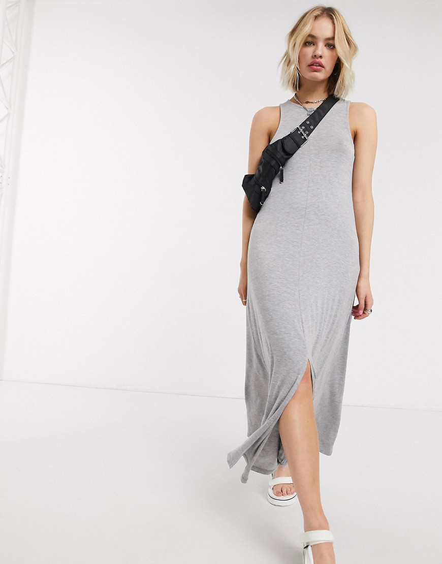Noisy May jersey maxi dress with split front in grey