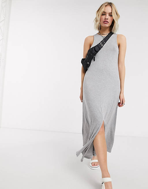 Noisy May jersey maxi dress with split front in grey | ASOS