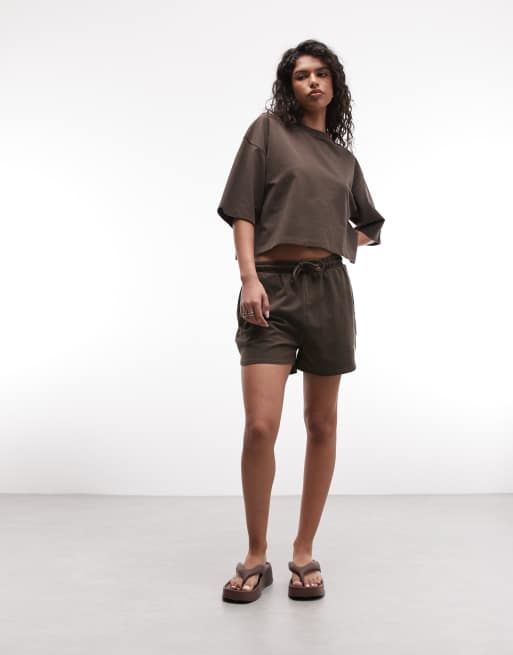 Noisy May jersey short co-ord in washed brown, 2 of 5