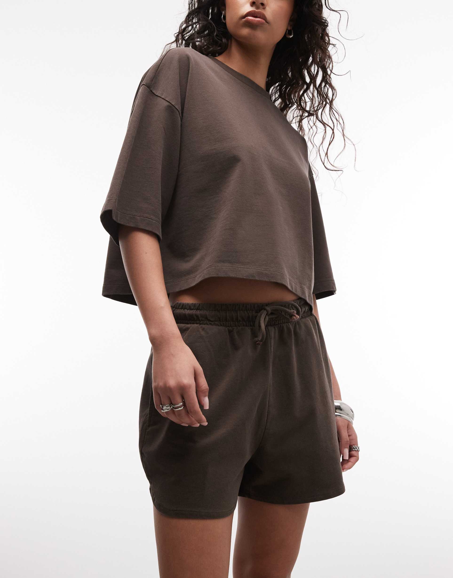 noisy may jersey shorts in washed brown - part of a set