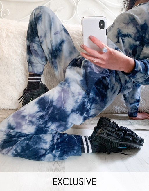 Noisy May exclusive jogger co-ord in blue and white tie dye