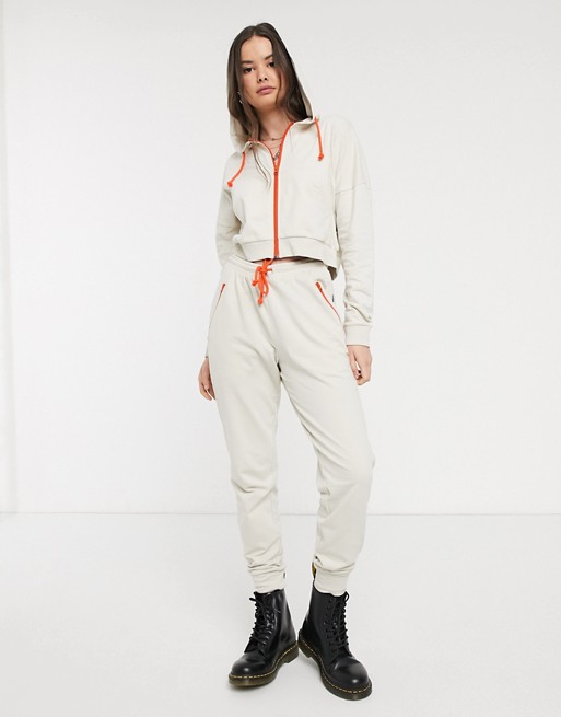 Noisy May joggers co-ord with contrast detail in cream