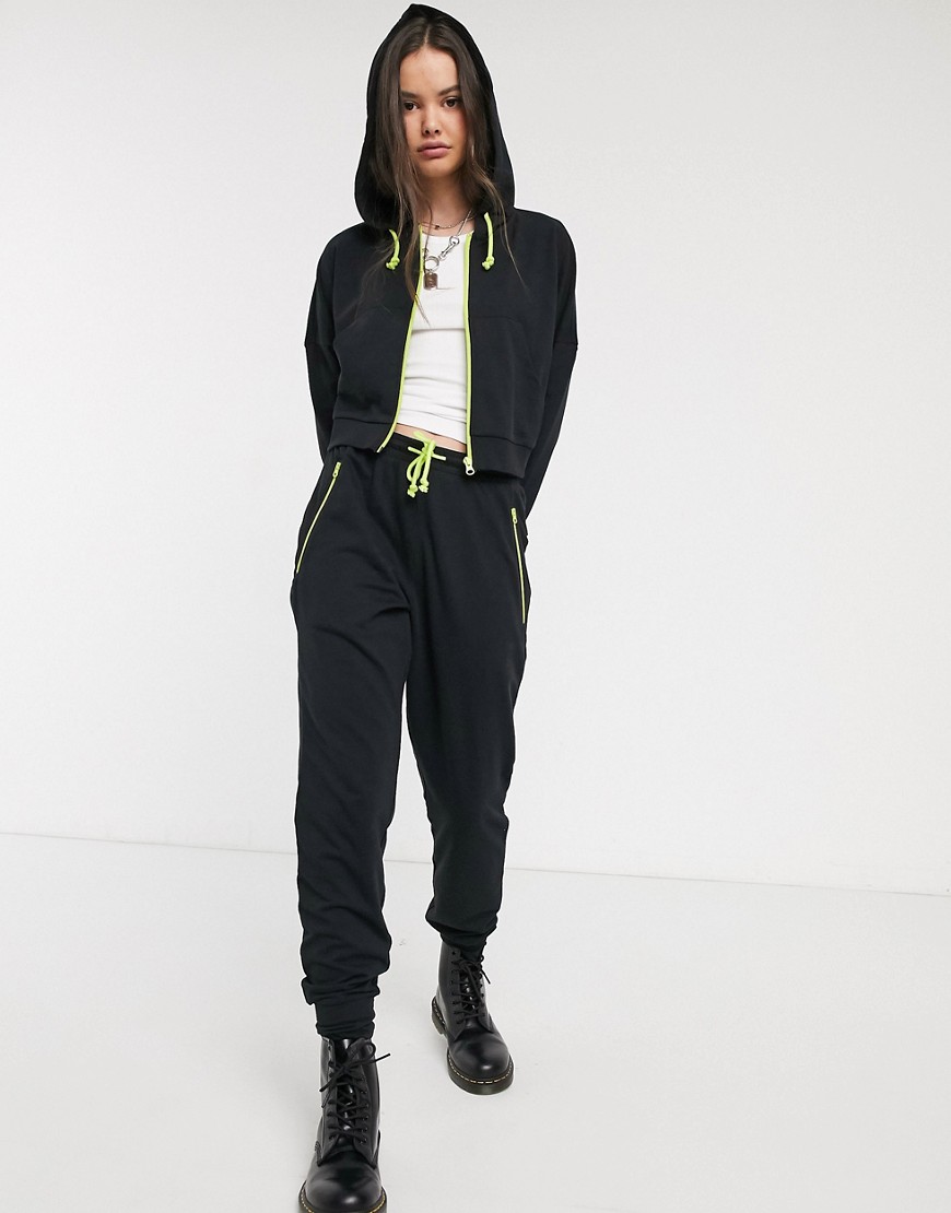 Noisy May joggers co-ord with contrast zip in black-Multi