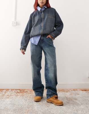 Josie high rise baggy jeans in mid wash-Blue