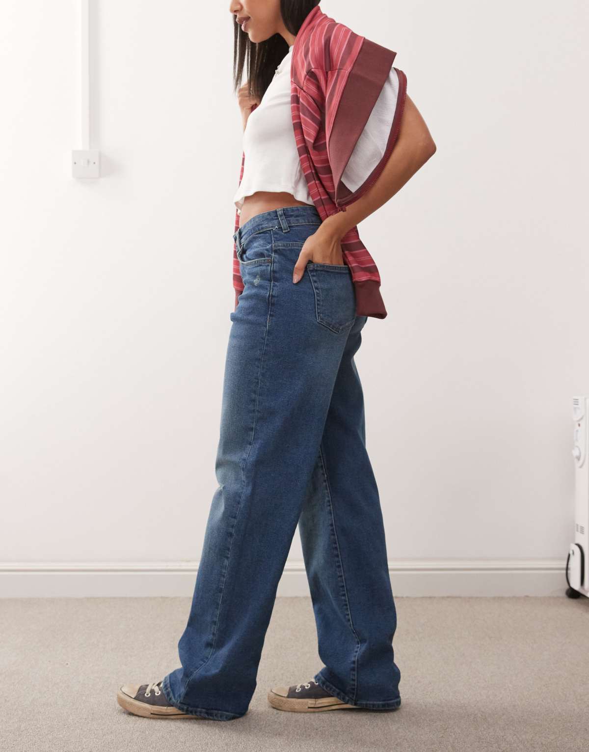 Noisy May Josie high waist baggy jeans with distressing in mid blue