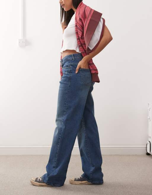 Noisy May Josie high waist loose distress jeans in mid blue