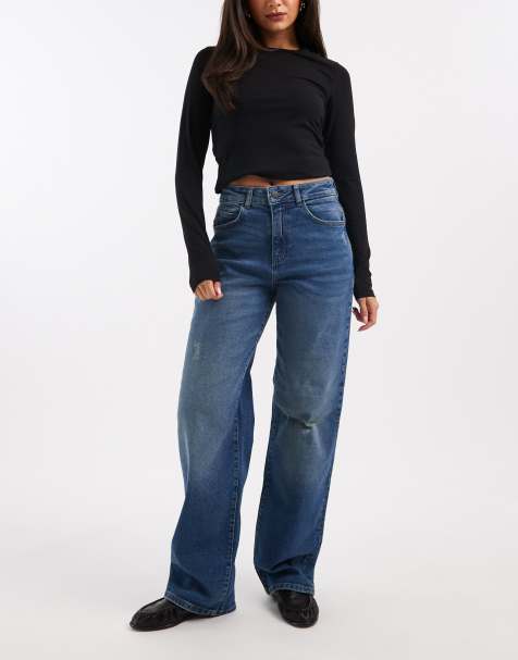 Noisy May Josie high waist baggy jeans in mid blue denim