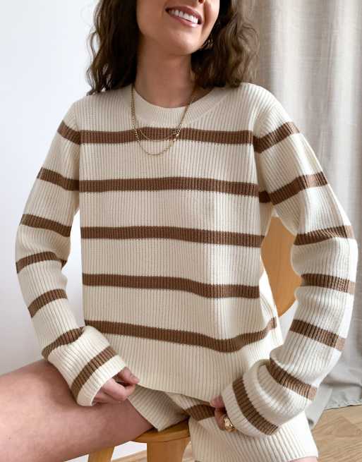Noisy May jumper co-ord in cream and brown stripe print | ASOS