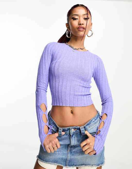 Noisy May jumper ribbed open knit sleeves in lilac | ASOS