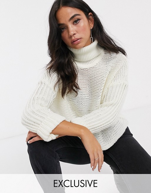 Noisy May jumper with roll neck in cream