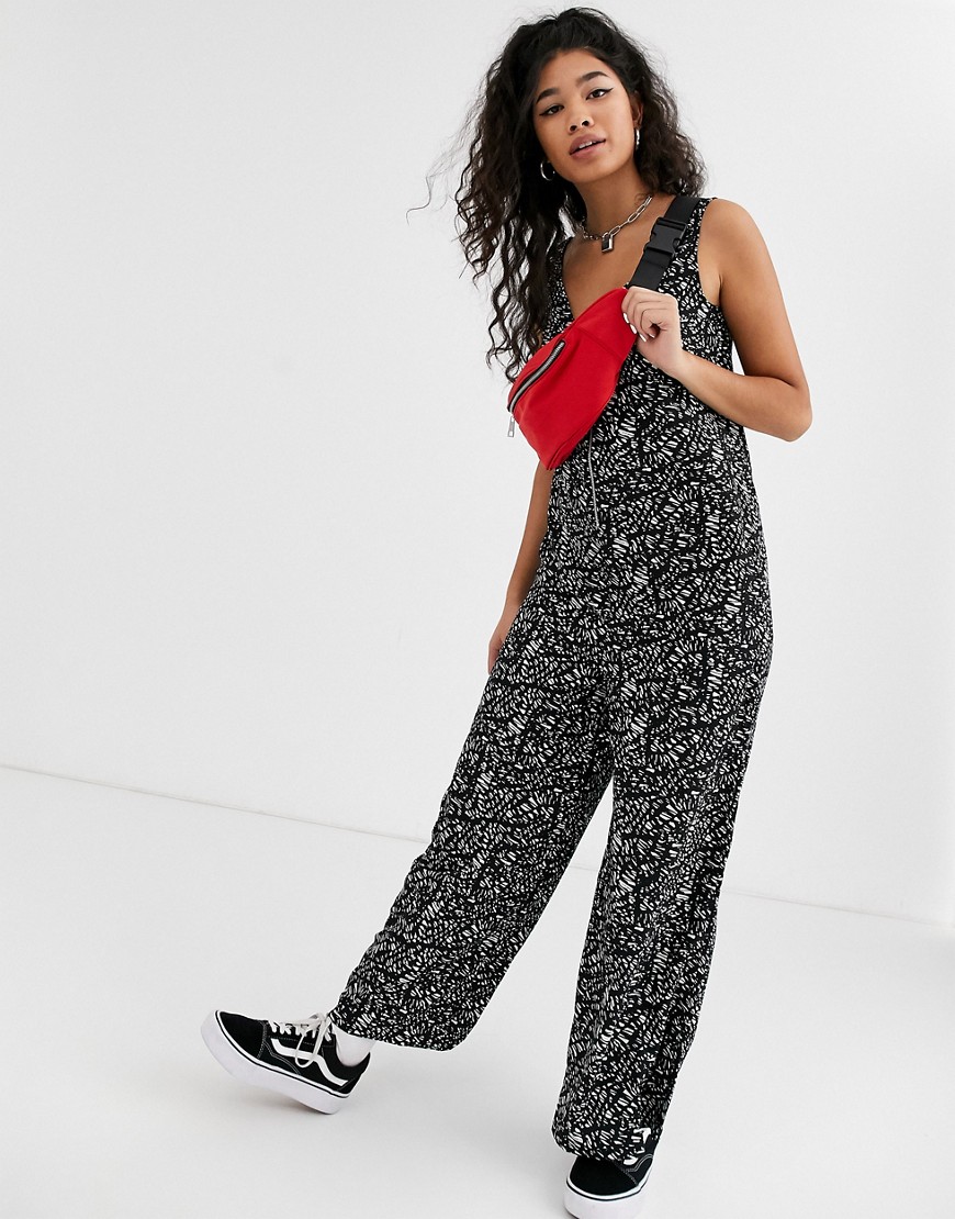 Noisy May - Jumpsuit met wijde pijpen en zwart-witte print-Multi