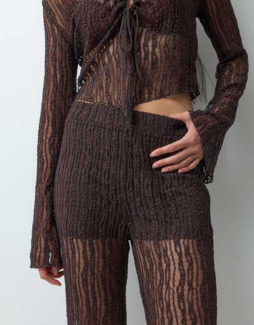 Noisy May kanten broek co-ord in bruin, 2 van 5