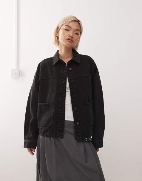 Noisy May – Kastig geschnittene Jeansjacke in Schwarz - view 1